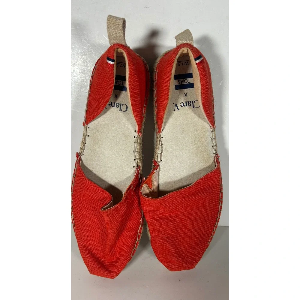 Clare V x TOMS Red Canvas Espadrille Slip On Flats Womens 7.5